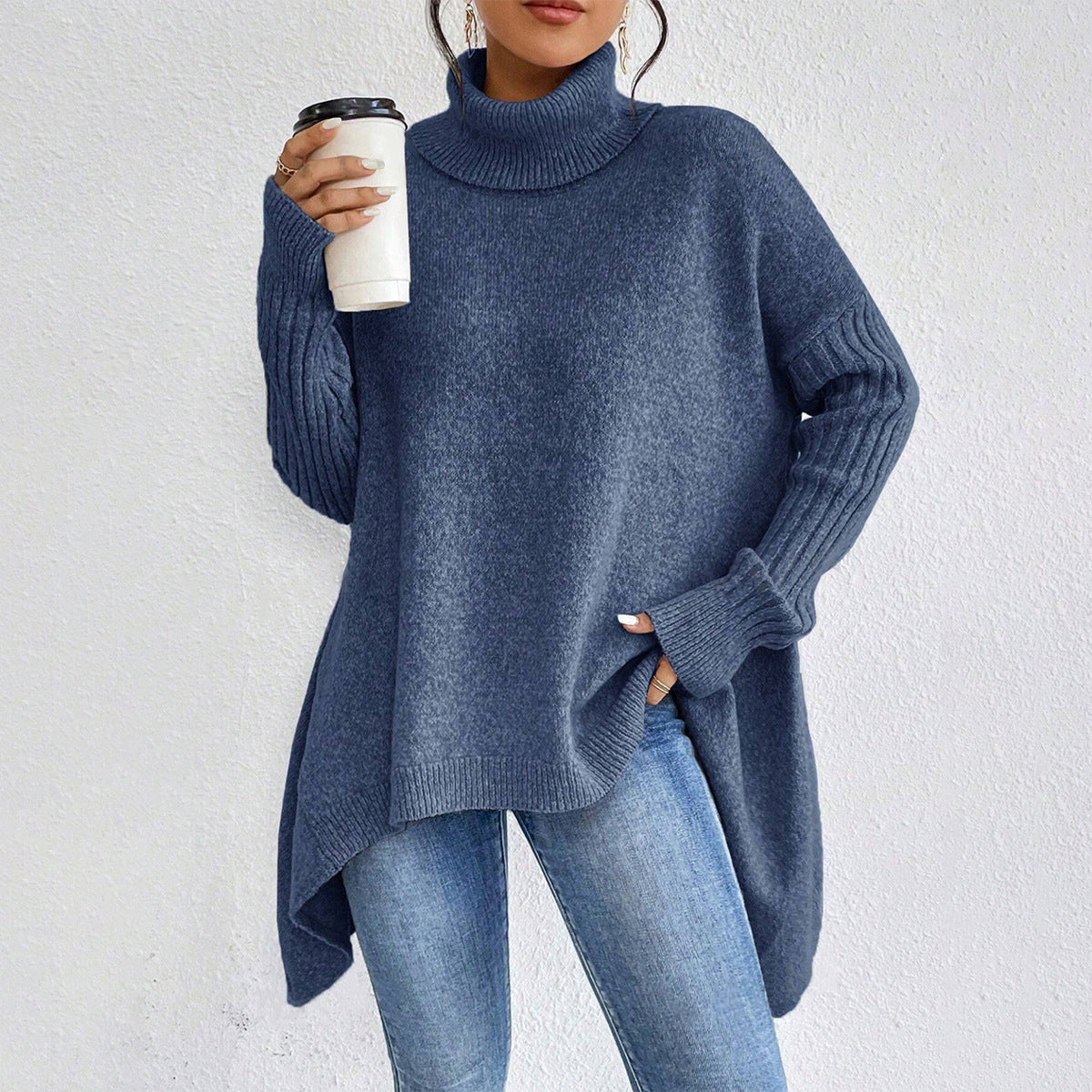 Irregular Turtleneck Sweater Winter Loose Long Sleeve