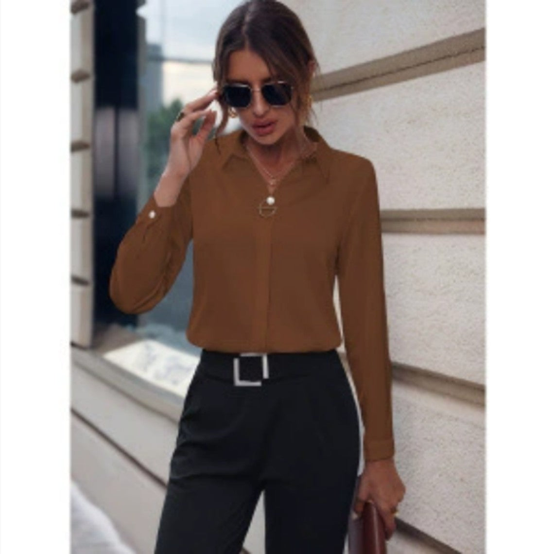 Commuter V-neck Long-sleeved Shirts Ins Fashion