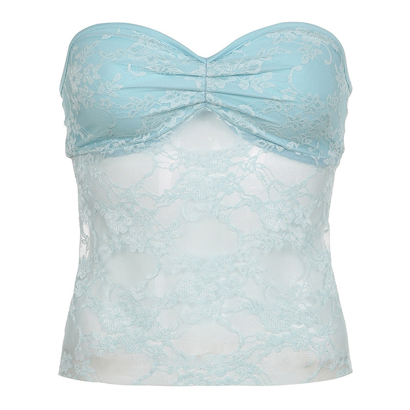 Bow Lace Tube Top Sexy Backless Lace-up Dopamine