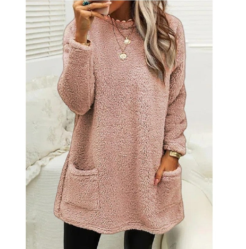 Women's Fleece Pullover Long Sweater With Pockets Winter Sweatershirt