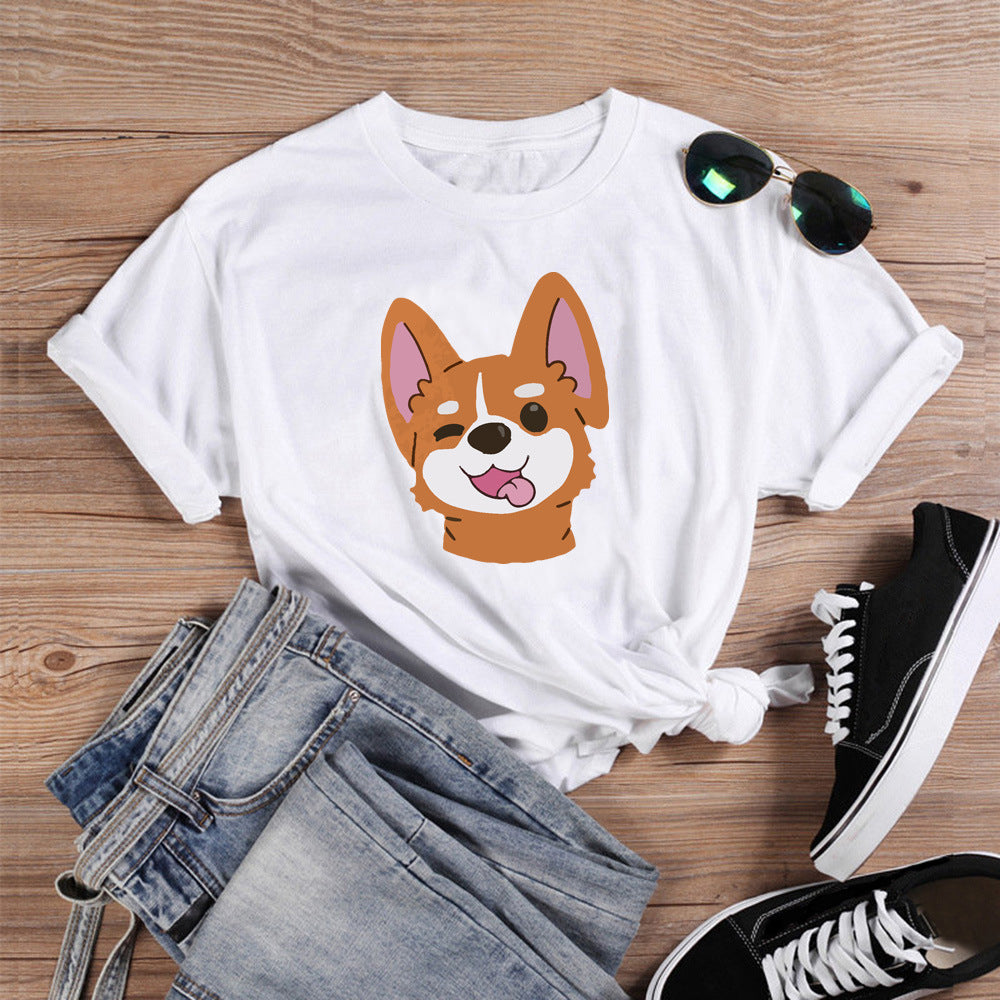 Animal Dog Print Short-sleeved T-shirt