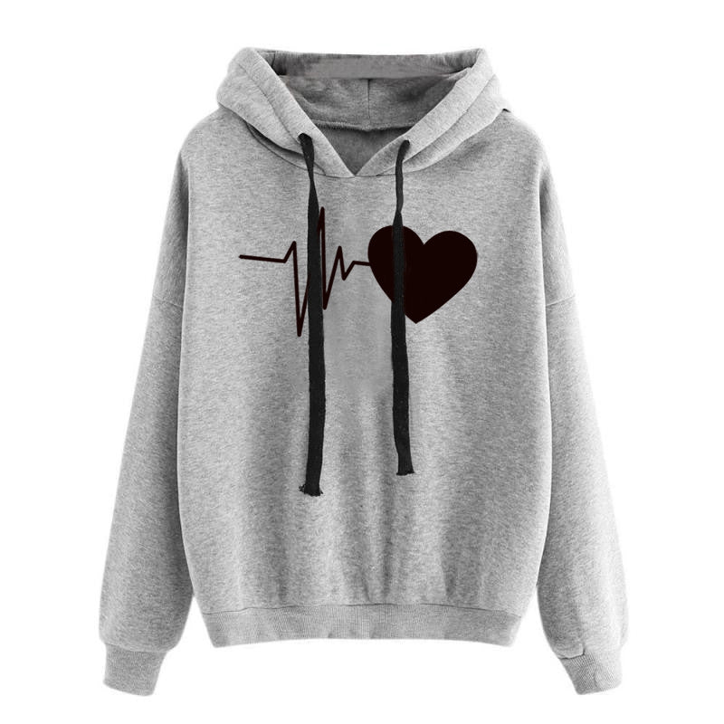 Heart Print Streetwear Hoodies Women