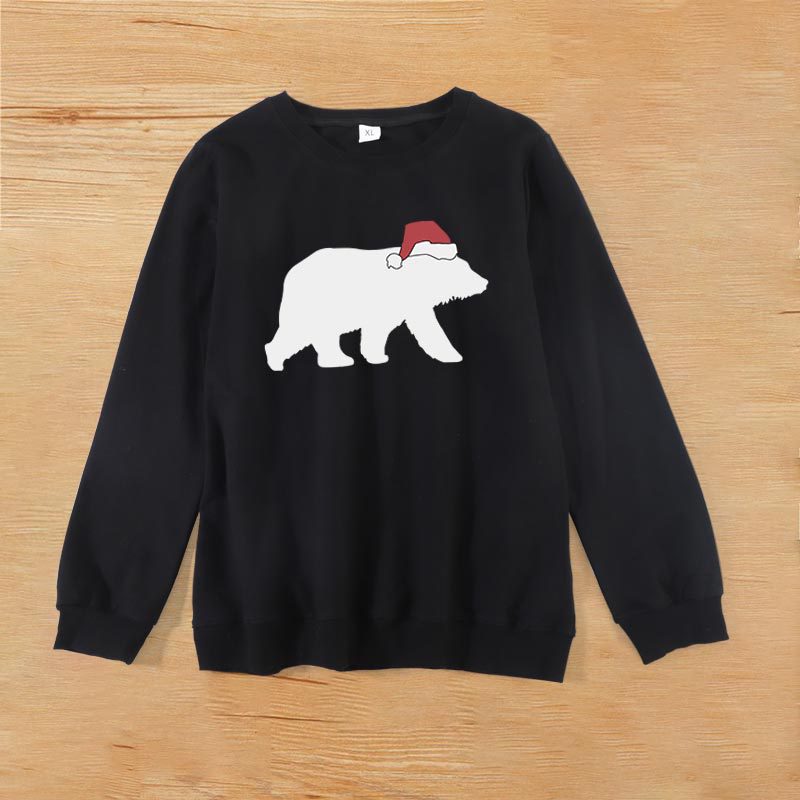 Bear Print Crewneck Long Sleeve Hoodie