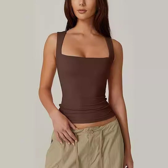Summer Square-neck Tank Vest Ins Fashion Slim Solid Sleeveless
