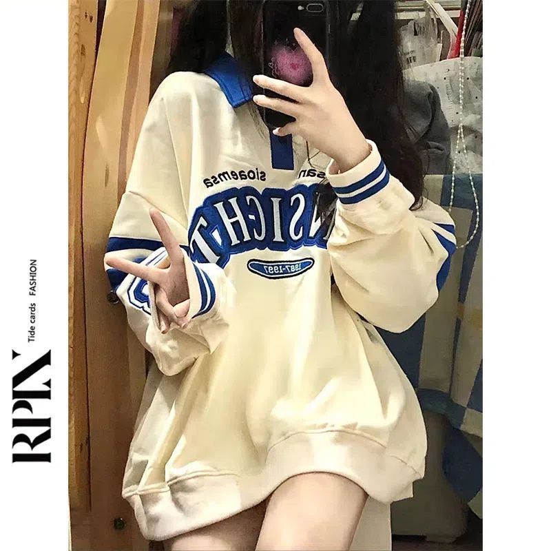 Japanese-style Retro Autumn And Winter Ins Loose Long Sleeve Color Matching Pullover