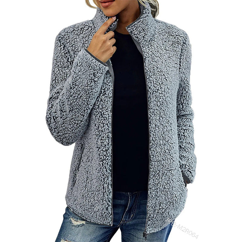 Fall Winter Warm Sweatshirt Stand Collar Solid Color Top Sweater