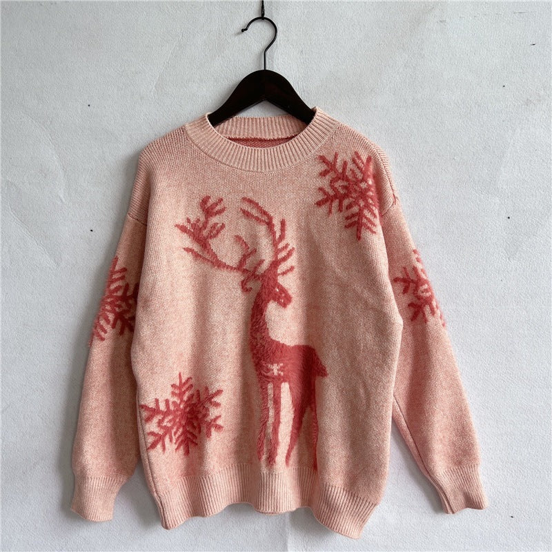 Women's Fashion Round Neck Long Sleeve Knitted Sweater