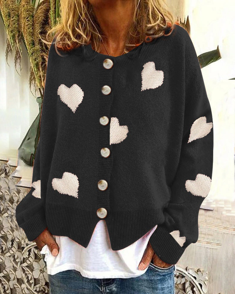 Women's Heart Sweater Single Breasted Cardigan Knitwear