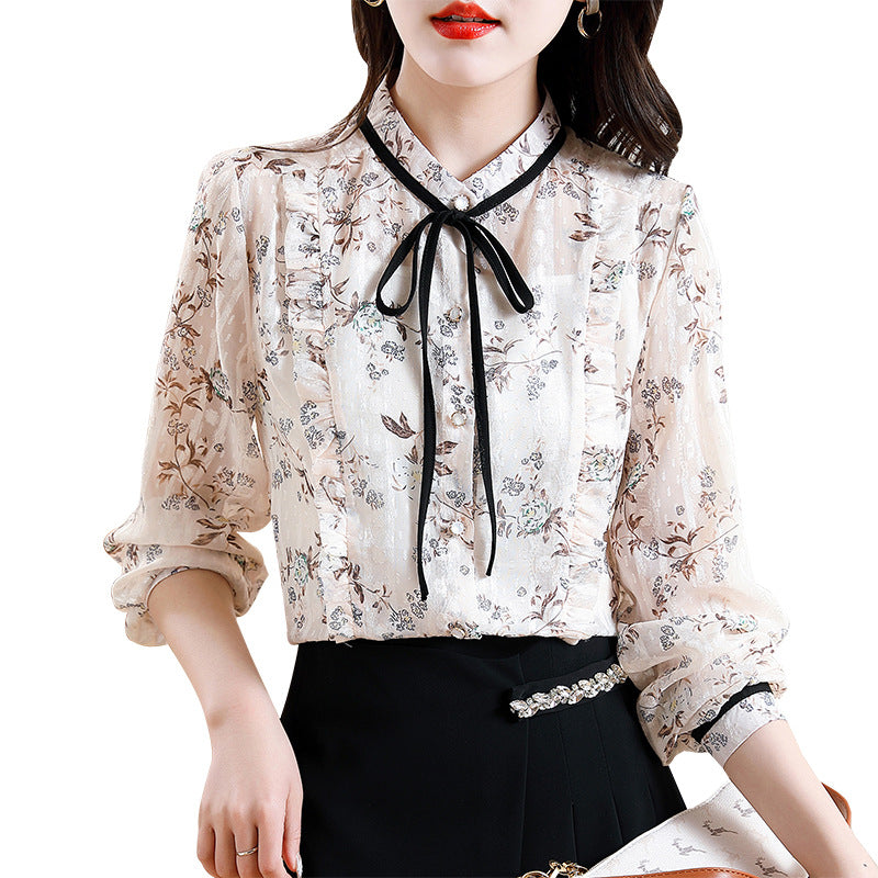 Floral Blouse Women's Bowknot Top