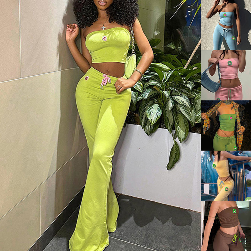 Fashion Summer Suit Embroidery Tube Top And High Waist