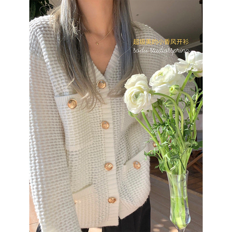 Retro Knitted Cardigan Jacket Women Lazy Temperament Loose