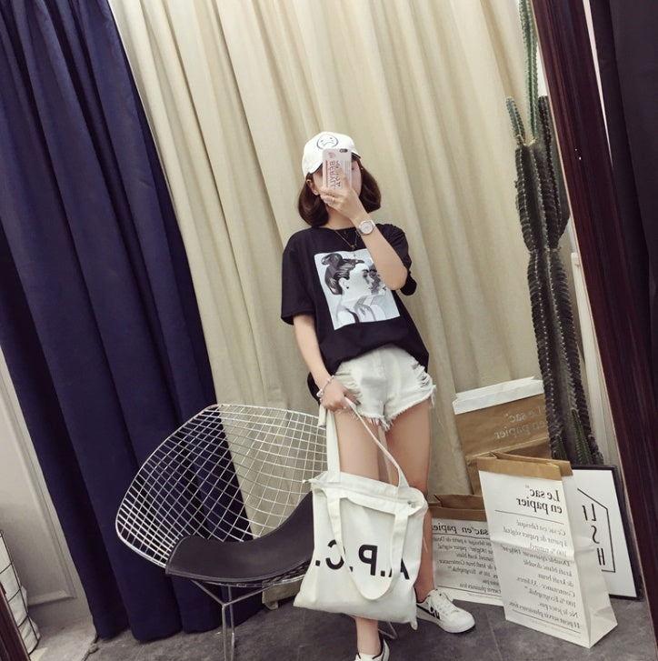 cotton spring loose T female short-sleeved thin coat Korean version of the tide student head