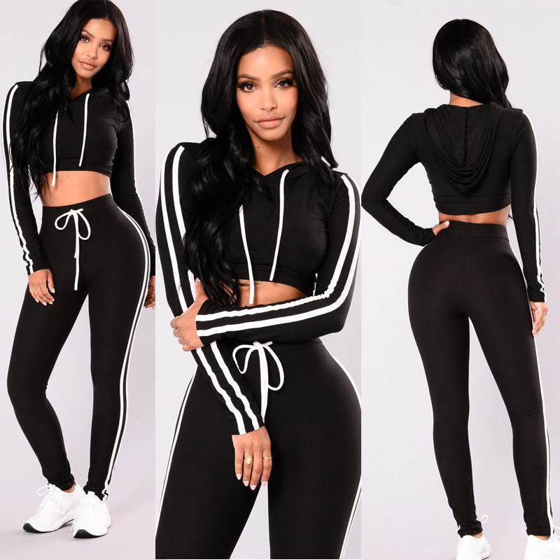 Women Ladies Tracksuit Crop Top Hoodies