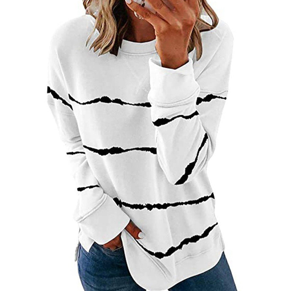 Women's Tie Dye Striped Crewneck Loose Long Sleeve Sweatshirt