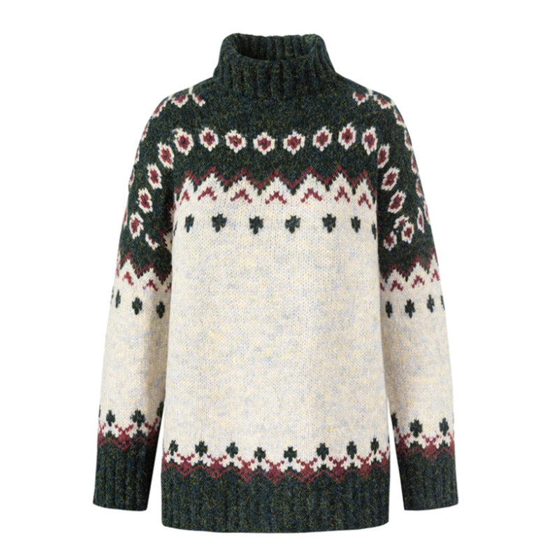Turtleneck Knitted Sweater Christmas Loose Long Sleeve
