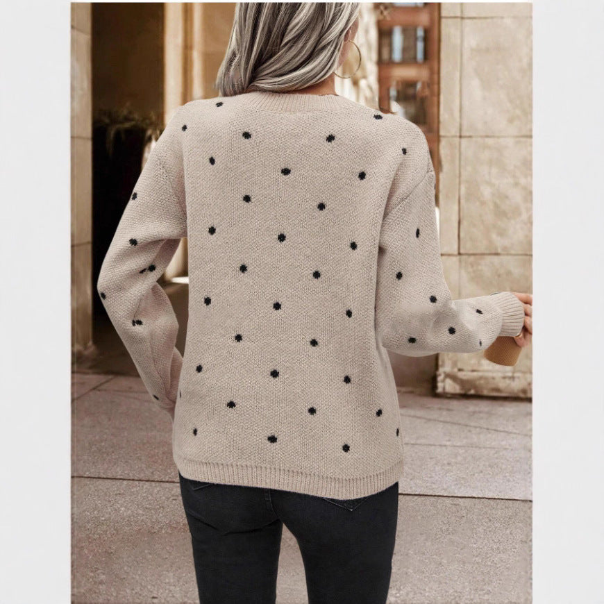 Fashion Polka Dot Print Pullover Sweater Casual Long-sleeved