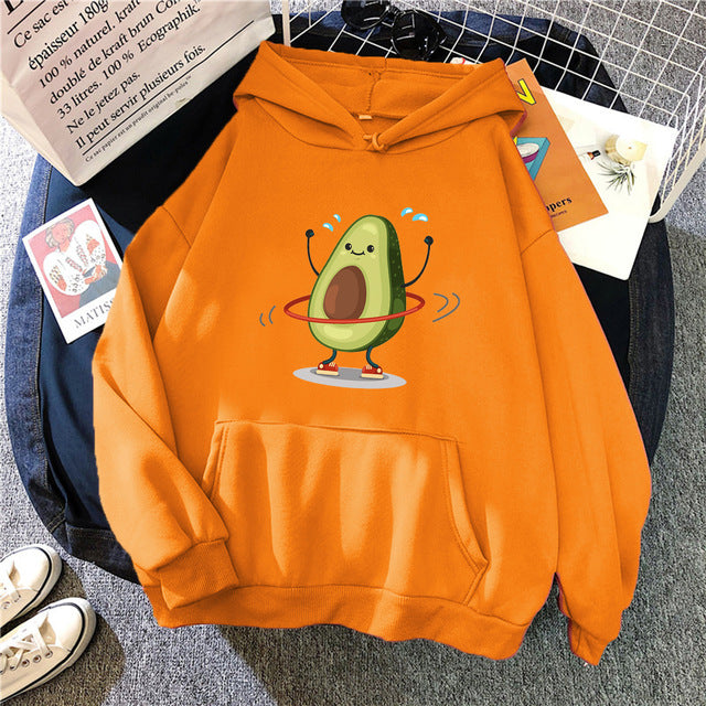 Hoodies Sporty Cartoon Avocado Print Warm New Sweatshirt