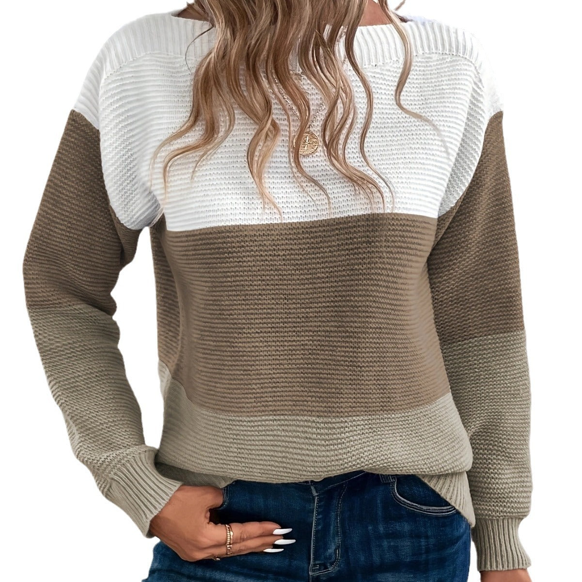 Pullover Knitted Sweater Fashion Round Neck Splicing Knitwear