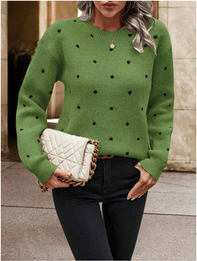 Fashion Polka Dot Print Pullover Sweater Casual Long-sleeved