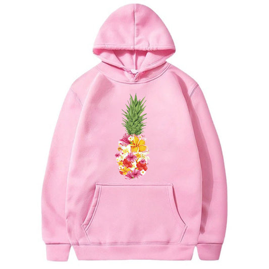 Painted Pineapple Printed Long Sleeve Hoodie