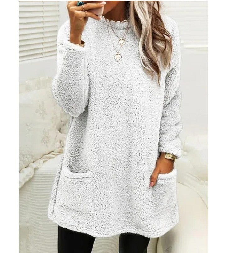 Women's Fleece Pullover Long Sweater With Pockets Winter Sweatershirt
