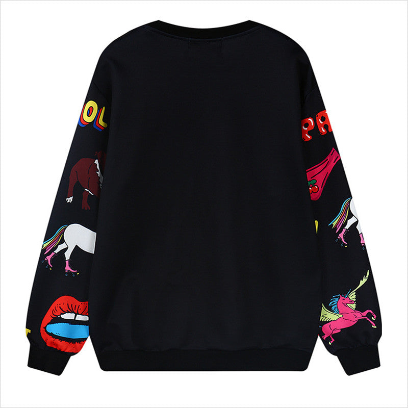 Harajuku Style Full Letter Polyester Loose Long-Sleeved Round Neck Sweater