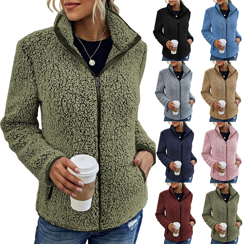 Fall Winter Warm Sweatshirt Stand Collar Solid Color Top Sweater