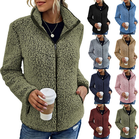 Fall Winter Warm Sweatshirt Stand Collar Solid Color Top Sweater