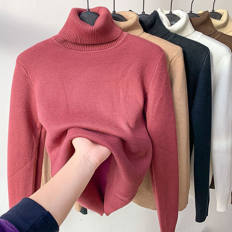 Fleece Turtle Neck Sweater Winter Warm Elegant Thick Knitted