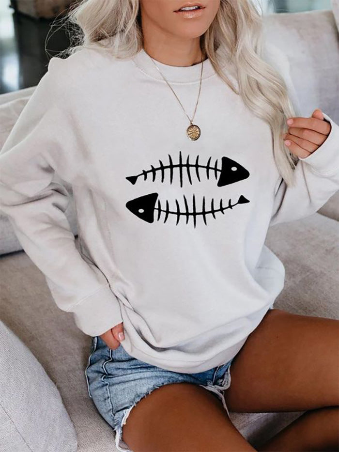 Casual Printed Long-sleeved Pullover Loose Round Neck Sweater