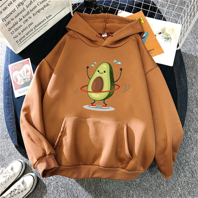 Hoodies Sporty Cartoon Avocado Print Warm New Sweatshirt