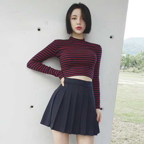 Crop Tops Women Chic All-match Classic Stripe Slim Short