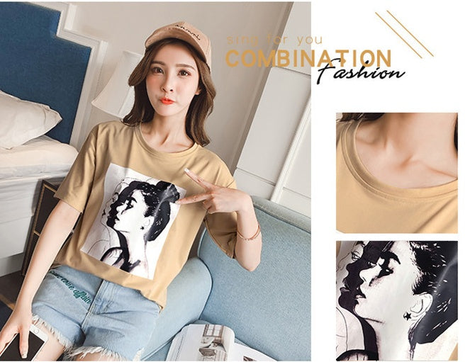 cotton spring loose T female short-sleeved thin coat Korean version of the tide student head