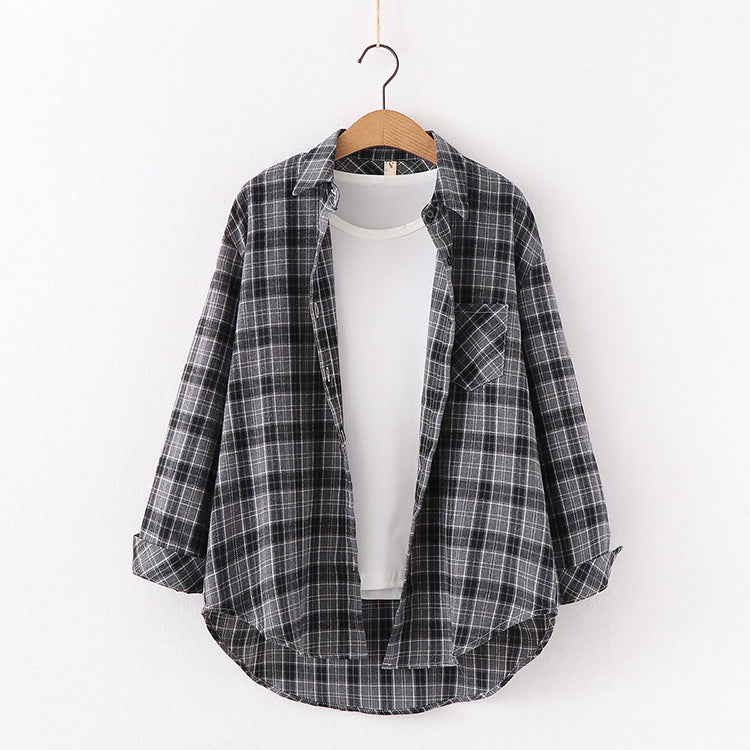 New Brand Plaid Shirt Women Loose Plus Size Blouse Female