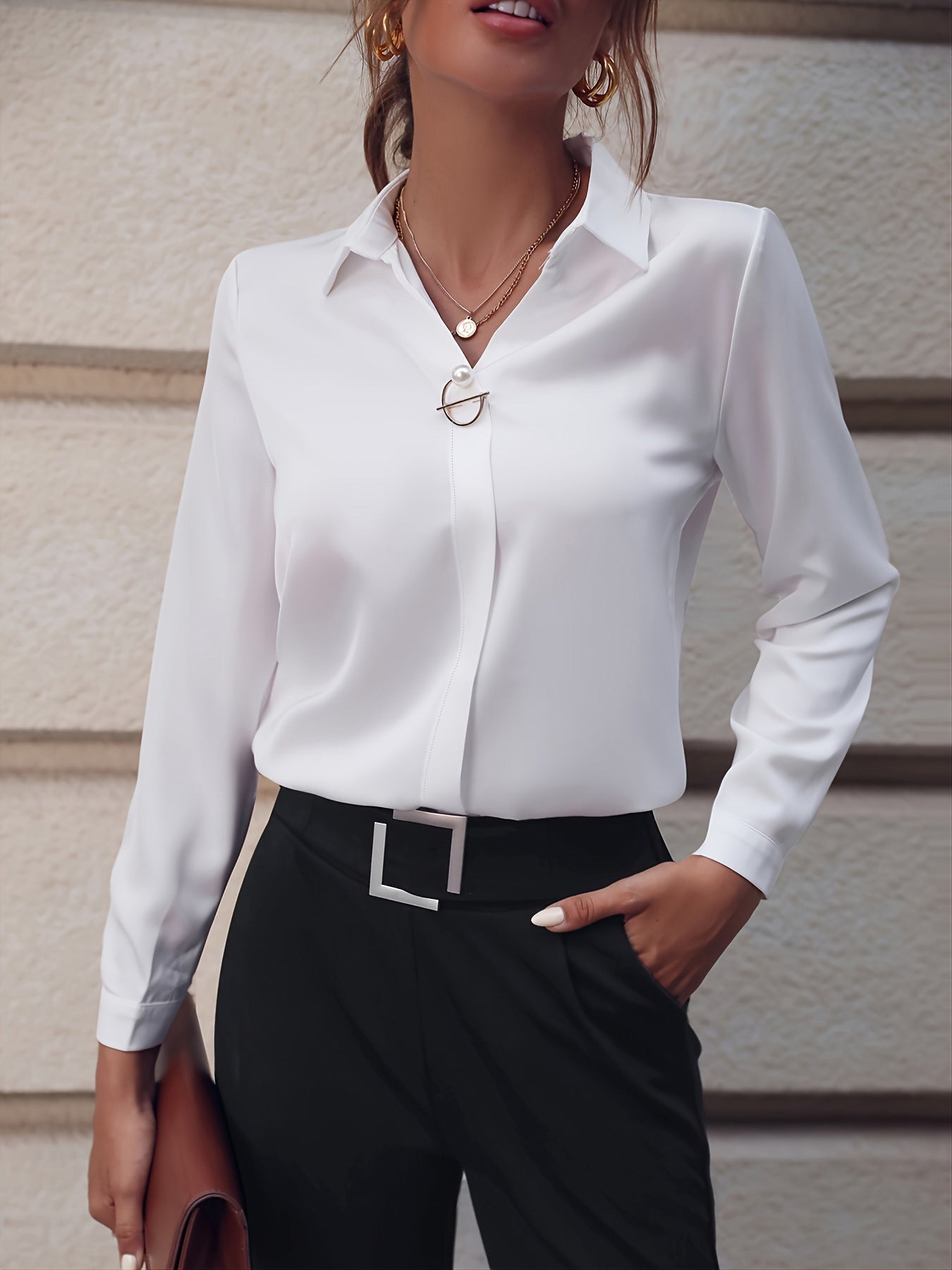 Commuter V-neck Long-sleeved Shirts Ins Fashion