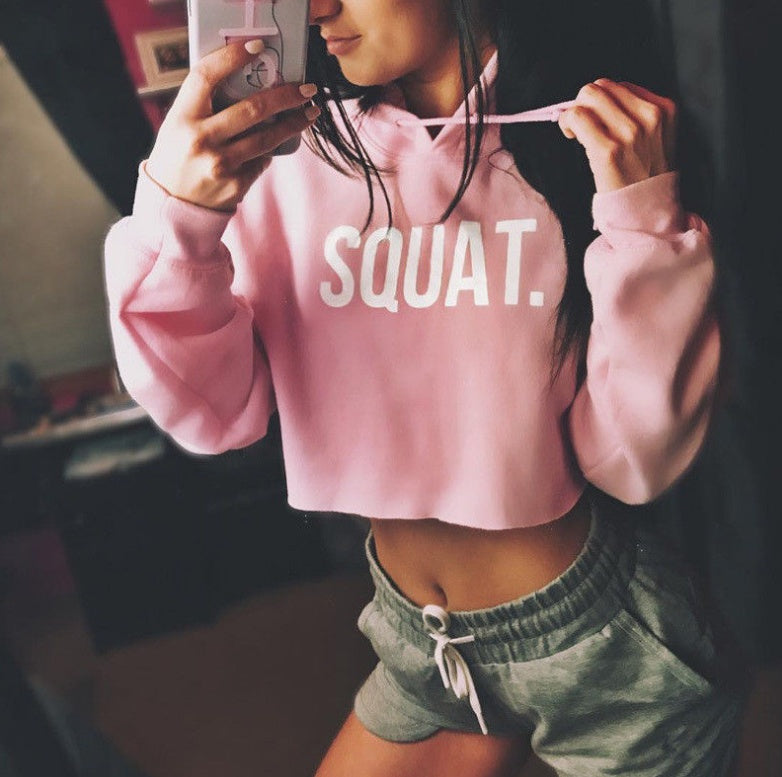 Women Fashion Active Hoodies Long Sleeve Crop Top Letter Print