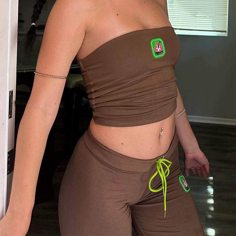 Fashion Summer Suit Embroidery Tube Top And High Waist