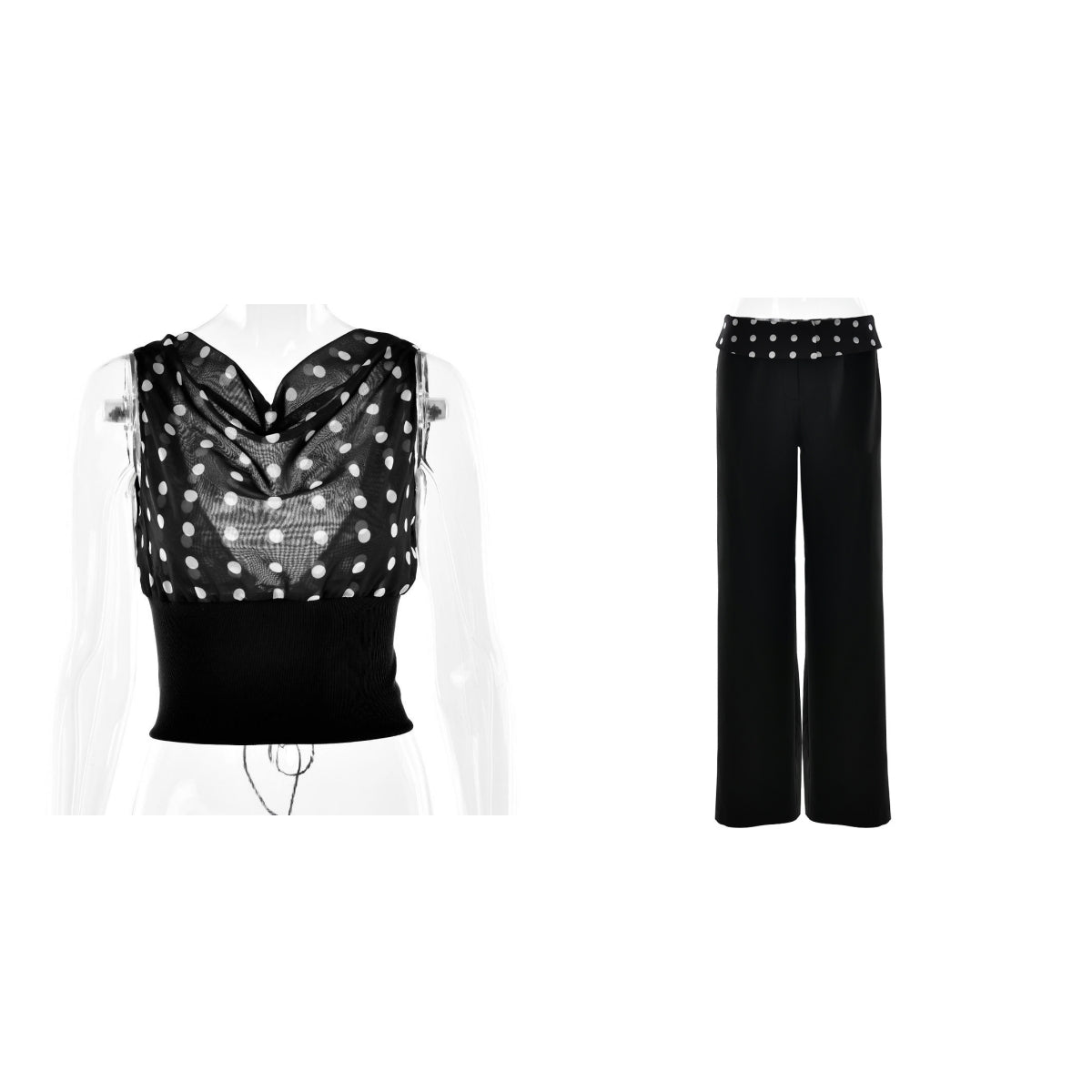 Polka Dots Print Oblique Shoulder Tops
