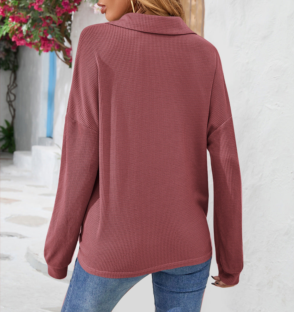 Fashion Lapel Button Sweatshirt Casual Loose Solid Color