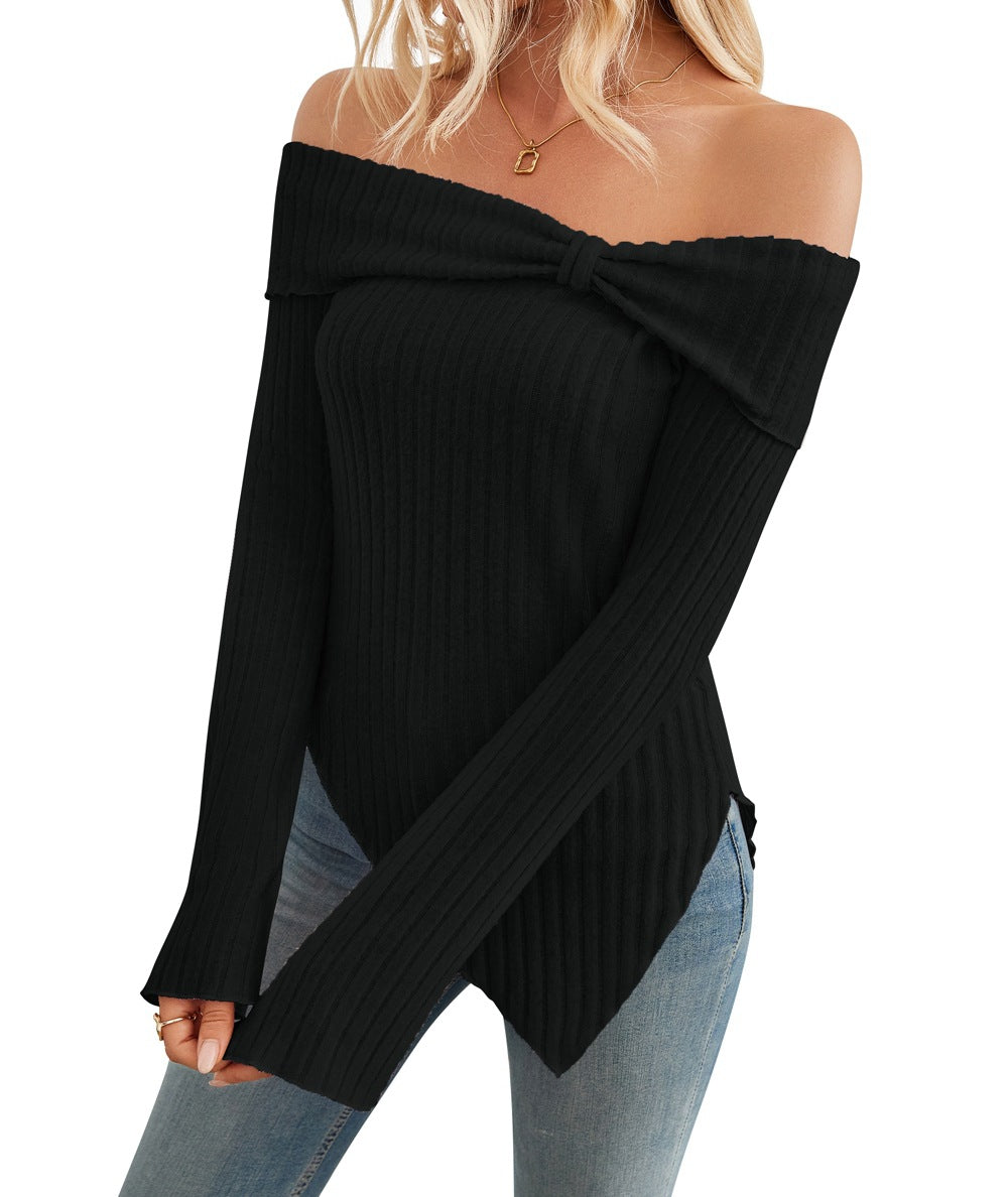 Women's Trendy Knit Ribbed Tops Bow Tie One Shoulder