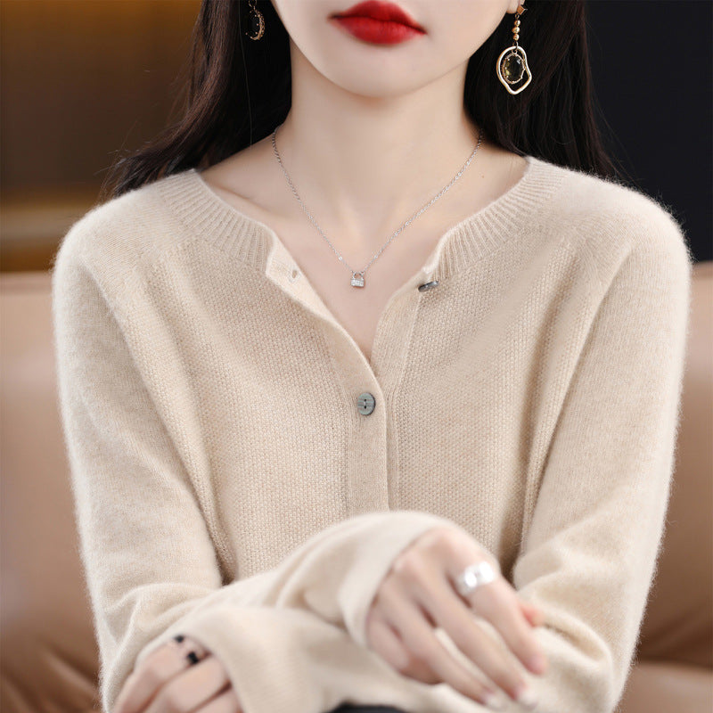 Women's Cashmere Cardigan O-neck Loose Sweaters Top Fashion