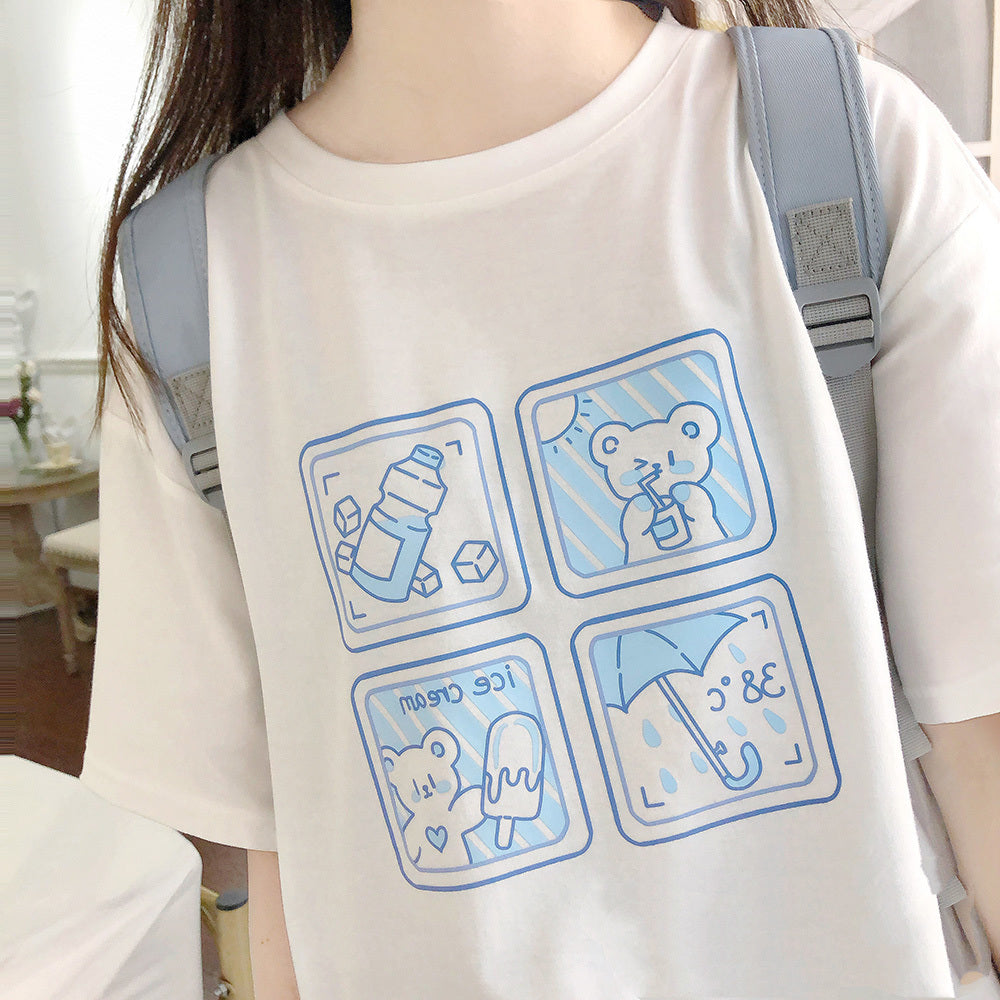 Women's Cotton Print White T-Shirt Short Sleeve