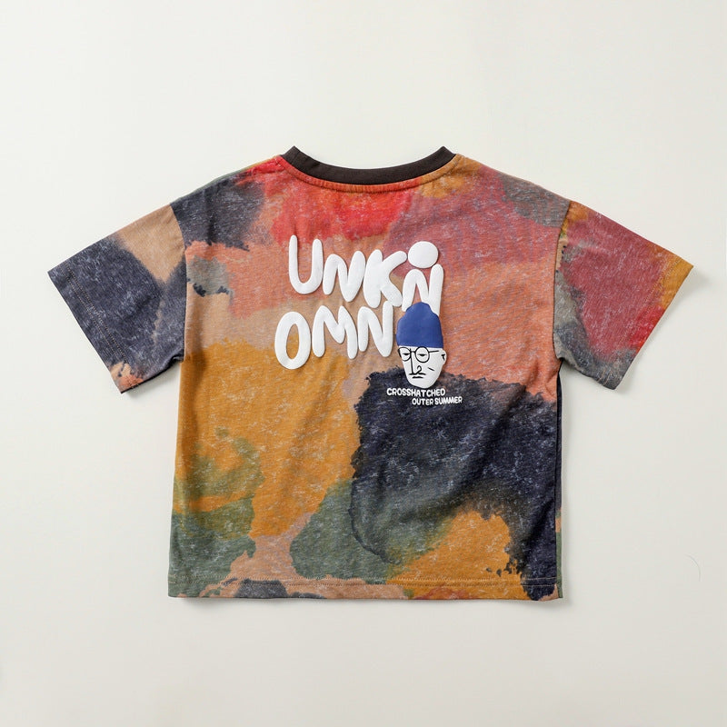 Boys' Tie-dyed Bubble Printed Short-sleeved T-shirt