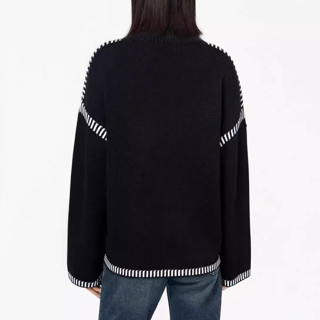 Solid Round Neck Pullover Sweater Autumn And Winter Tops