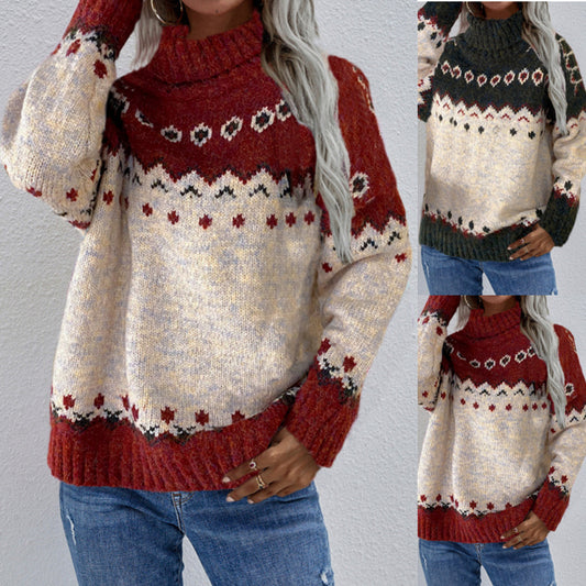 Turtleneck Knitted Sweater Christmas Loose Long Sleeve