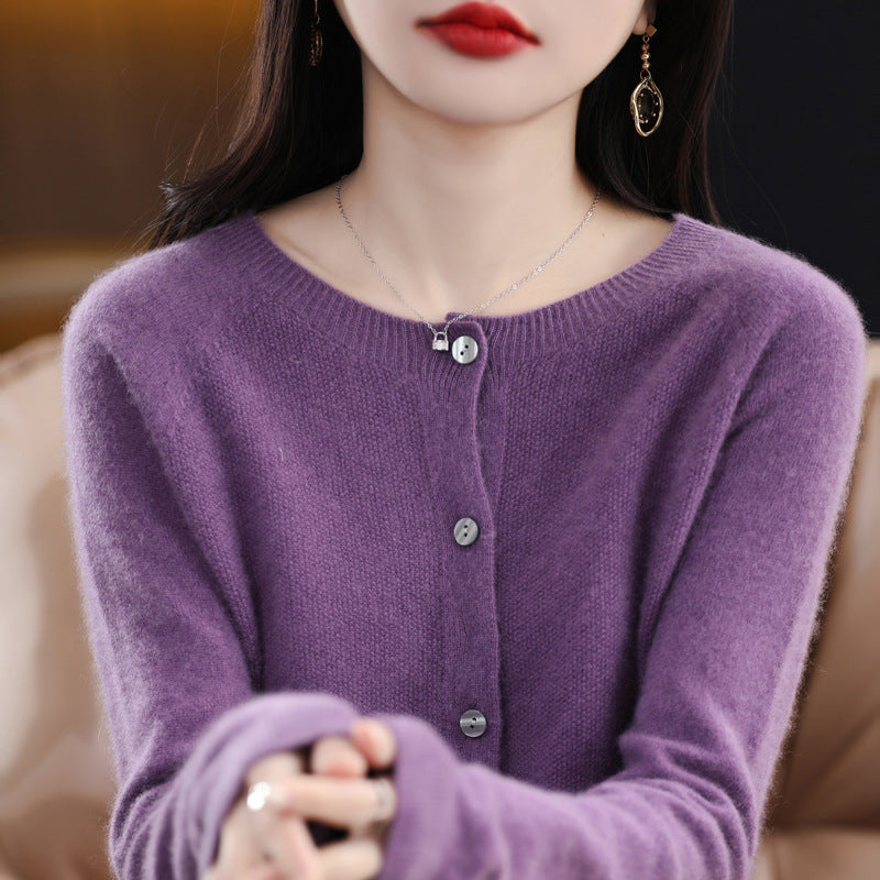 Women's Cashmere Cardigan O-neck Loose Sweaters Top Fashion