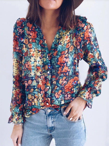 Women's fashion long sleeve Floral blouse