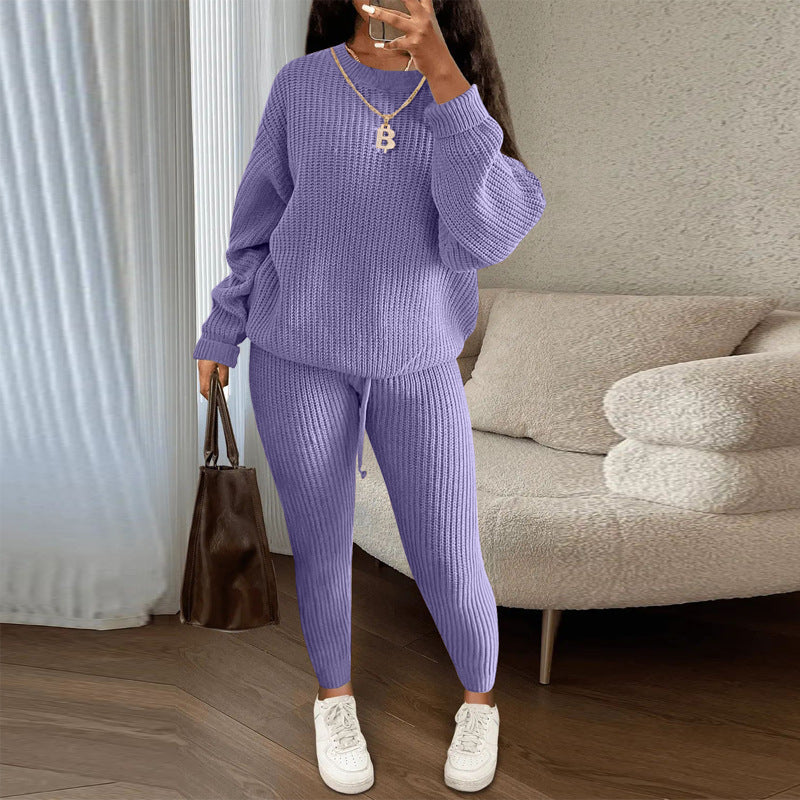 Winter Ribbed Knit Suits Fashion Loose Pullover Sweater
