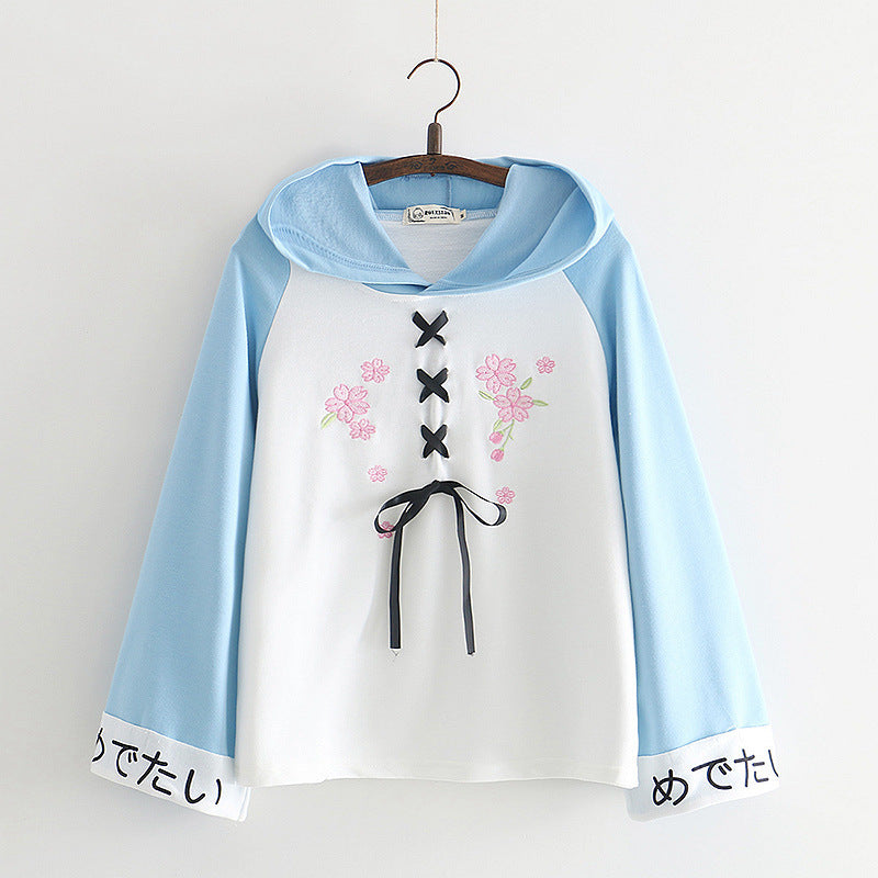 Long sleeve hoodie with bow tie