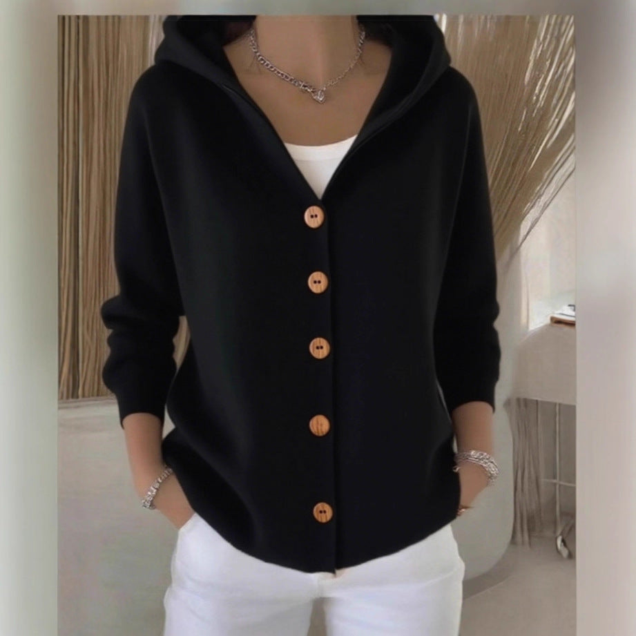 Ins Button Hooded Sweater Fashion Autumn And Winter Knitted
